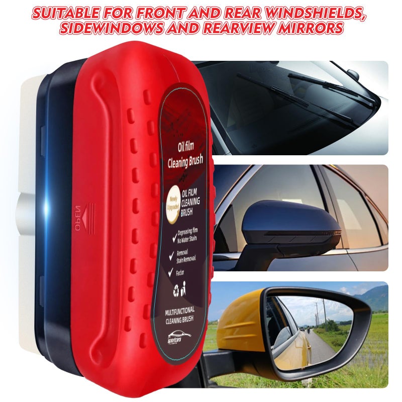 Eiruseed Automotive Oil Film Cleaning Brush with Reusable Foam Sprayer  Upgraded Antifog Glass Cleaning Board  Glass Oil Film Remover for Car Windows & Windshields  Versatile Car Glass Cleaner Brush (Red) - Image 3